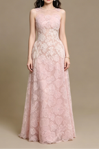 Pink 3D Floral Beaded Maxi Dress