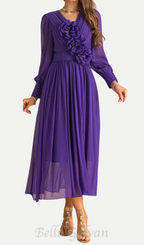 Flowering Girl Women three-dimensional flower v-neck purple chiffon maxi dress