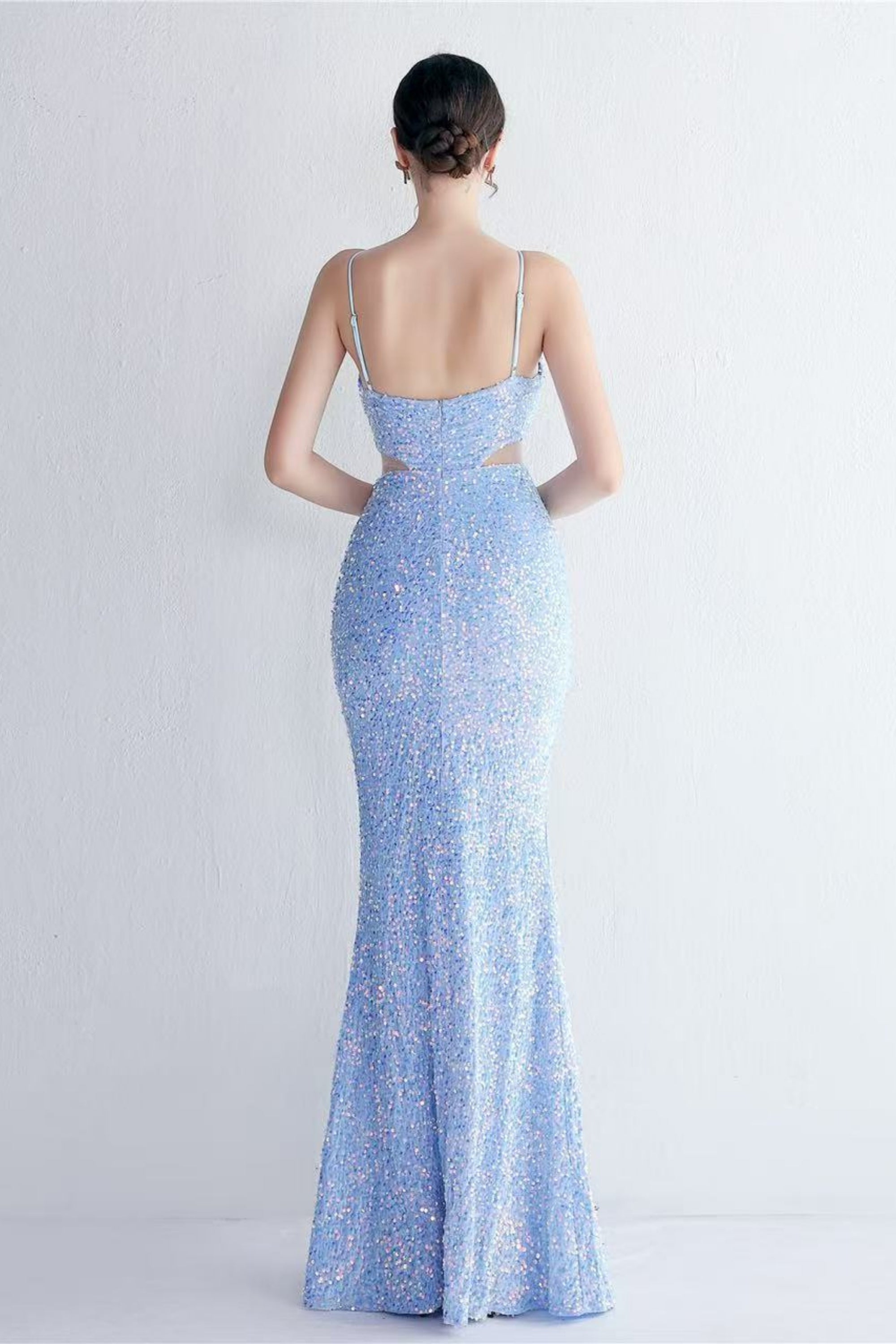 Flowering Girl Women Marian Blue Cutout Sequins Halter Maxi Dress