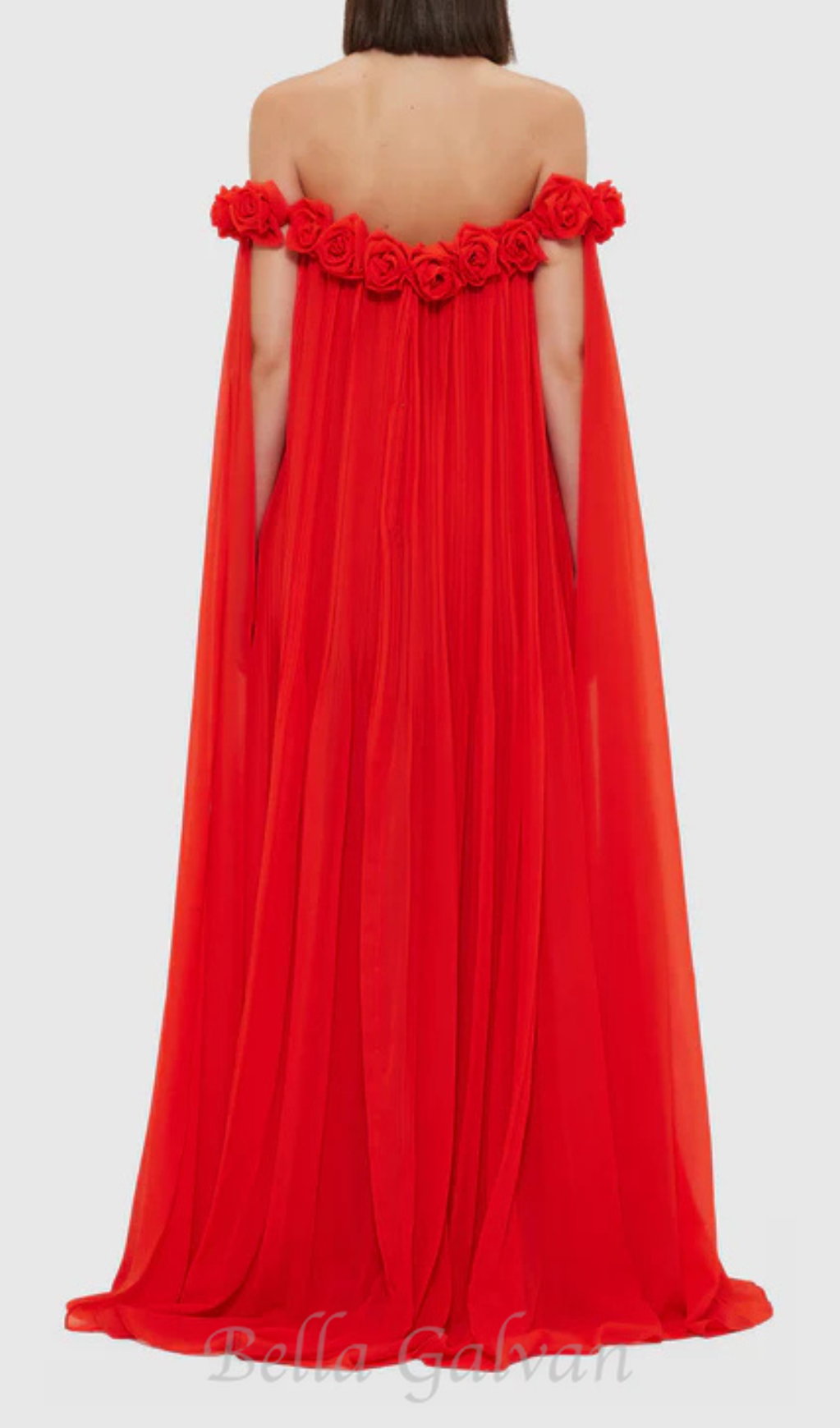 Flowering Girl Women draped floor length dress in scarlet