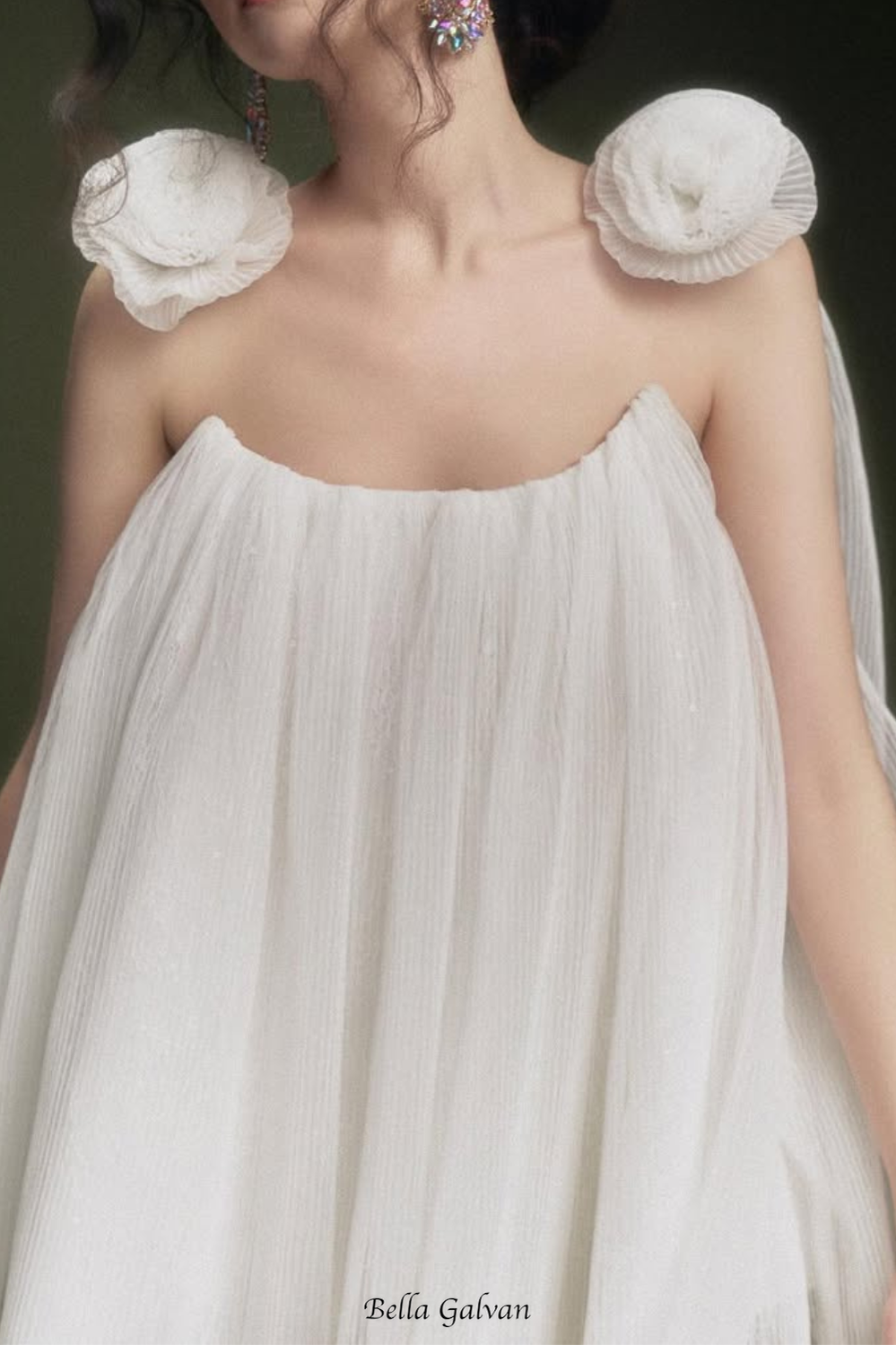 Flowering Girl Women flower tulle strap mini dress in white
