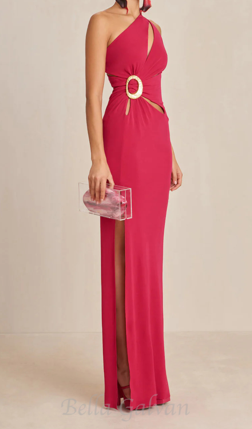 Flowering Girl Women one-shoulder cutout side slit maxi dress in magenta