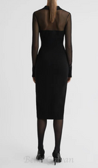 Flowering Girl Women sheer knitted button-through midi dress in black