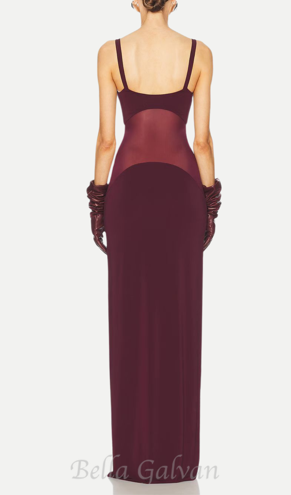Flowering Girl Women sheer knit curve maxi dress in merlot