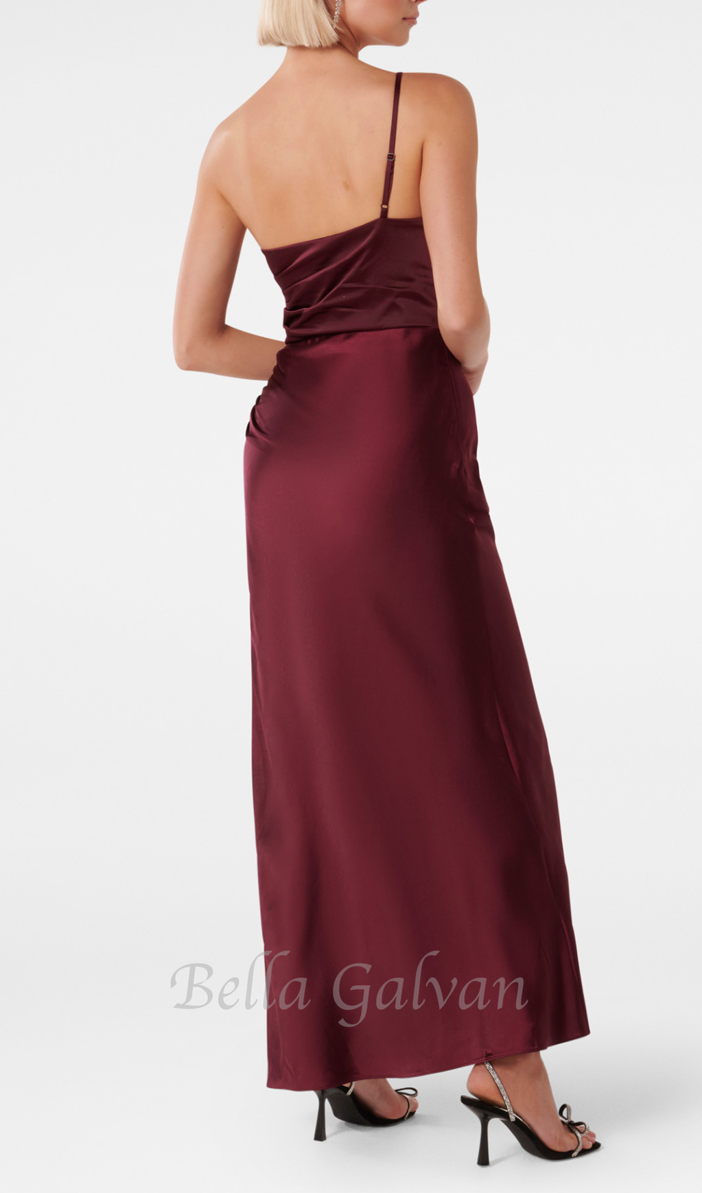 Flowering Girl Women bordeaux one shoulder satin maxi dress