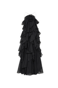 Flowering Girl Women Caysie Halter Floral Ruffle Layered Maxi Dress in Black
