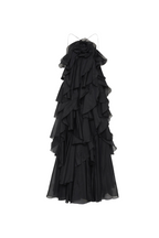 Flowering Girl Women Caysie Halter Floral Ruffle Layered Maxi Dress in Black