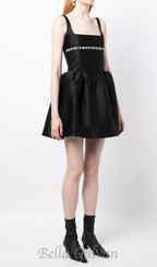Flowering Girl Women crystal-embellished square-neck mini dress in black