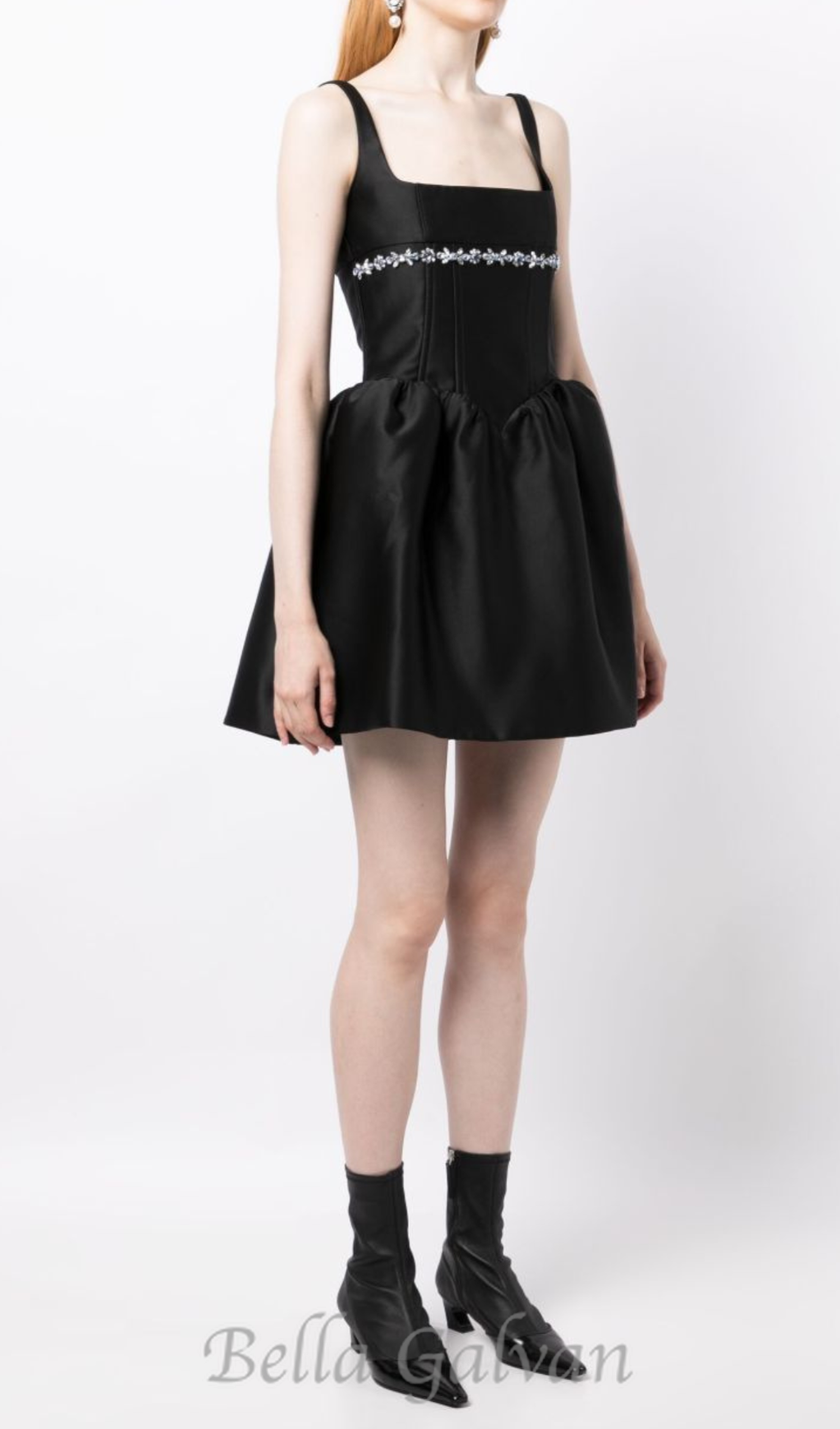 Flowering Girl Women crystal-embellished square-neck mini dress in black