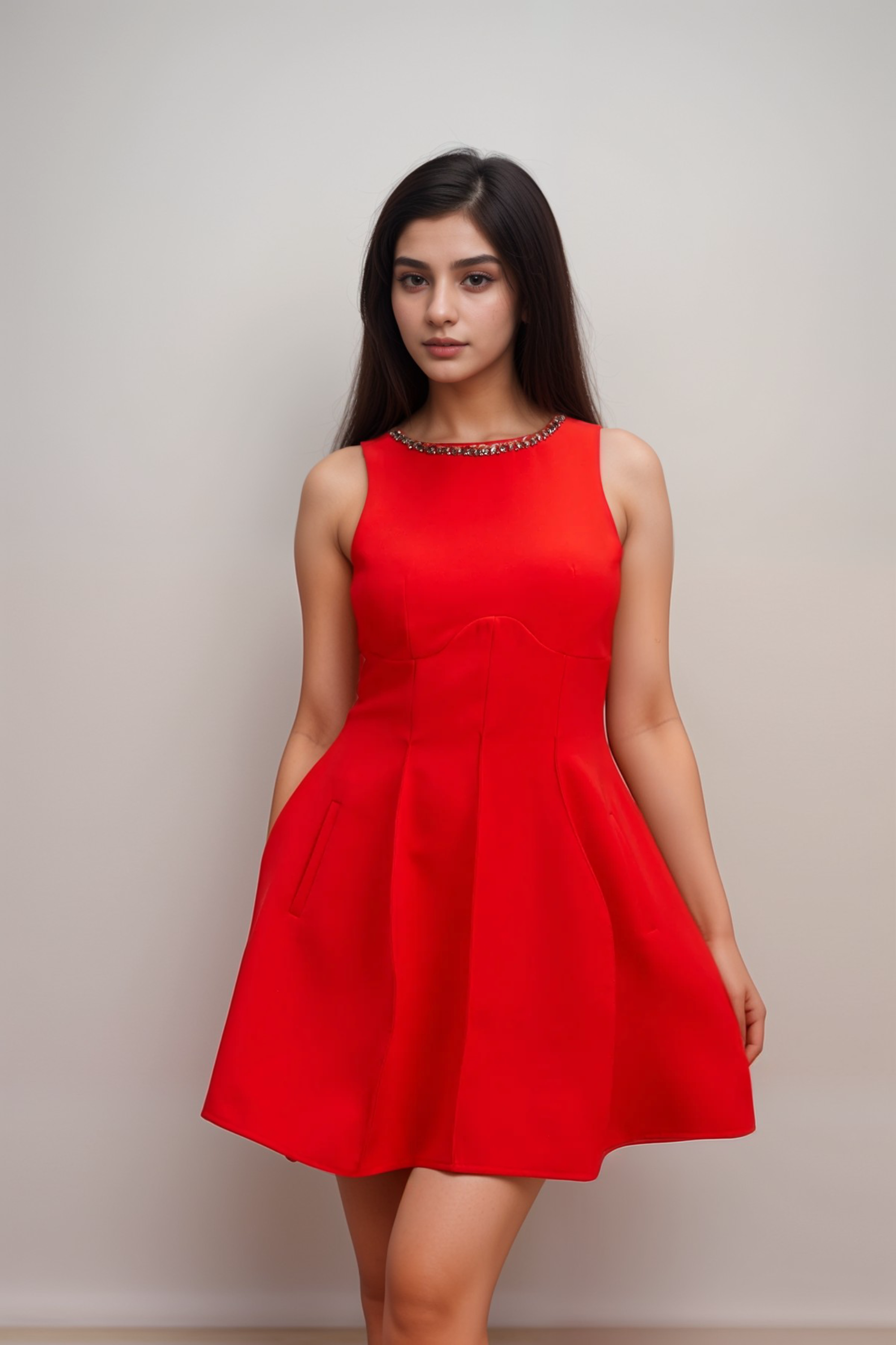 Flowering Girl Women Katie Red Crystal-Embellished Puff Mini Dress