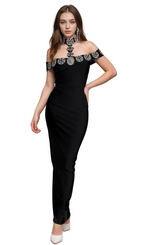 Flowering Girl Women alberta Palanee Halter Diamond Bodycon Dress With Gloves