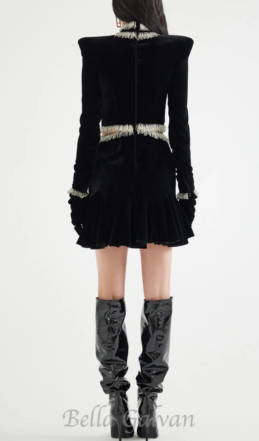 Flowering Girl Women Ishika Bead-Embellished Velvet Cutout Mini Dress