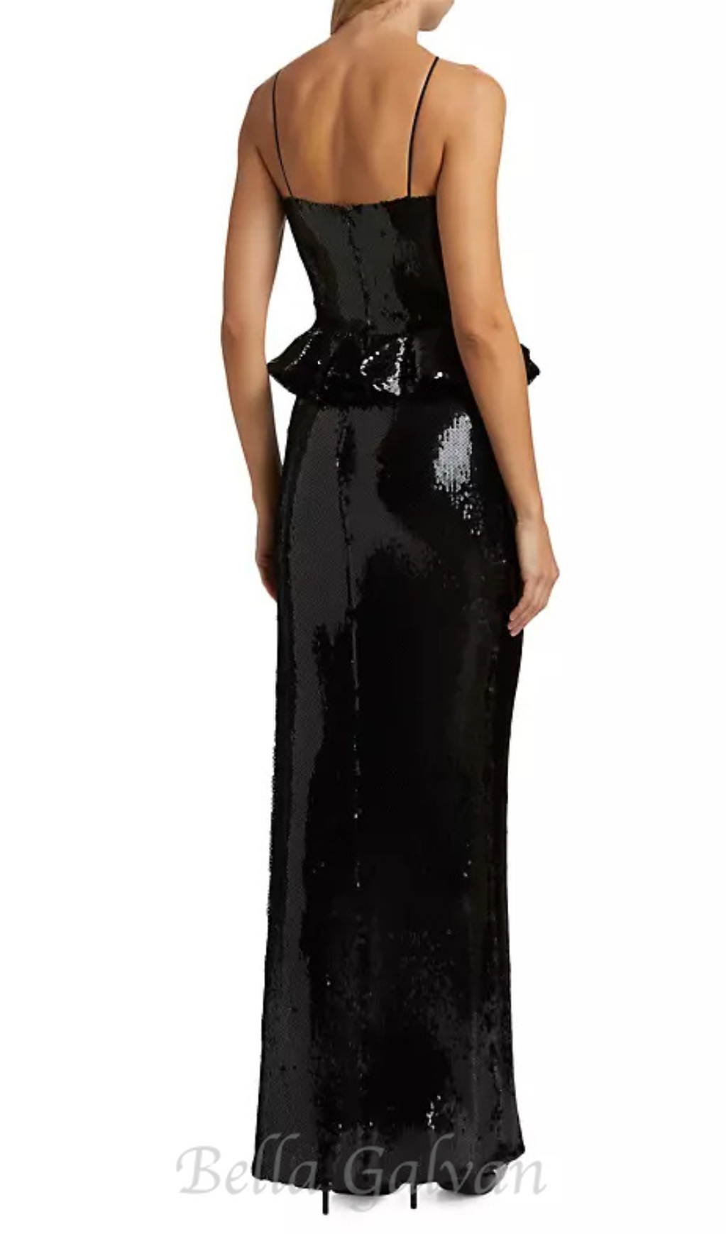 Flowering Girl Women peplum waist sequin maxi dress in black