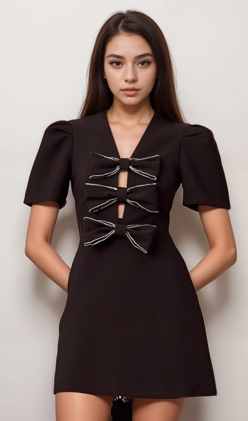Flowering Girl Women Tania black bowknot embellished mini dress