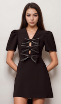 Flowering Girl Women Tania black bowknot embellished mini dress