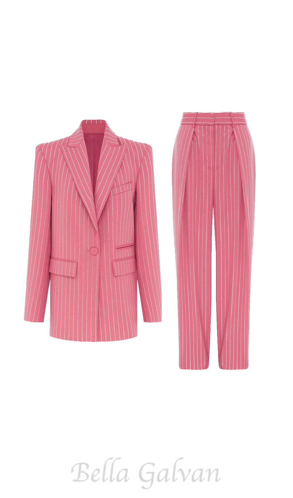 Flowering Girl Women Ally Crystal Pinstripe Blazer Set in Pink