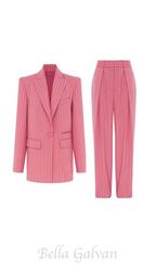 Flowering Girl Women Ally Crystal Pinstripe Blazer Set in Pink