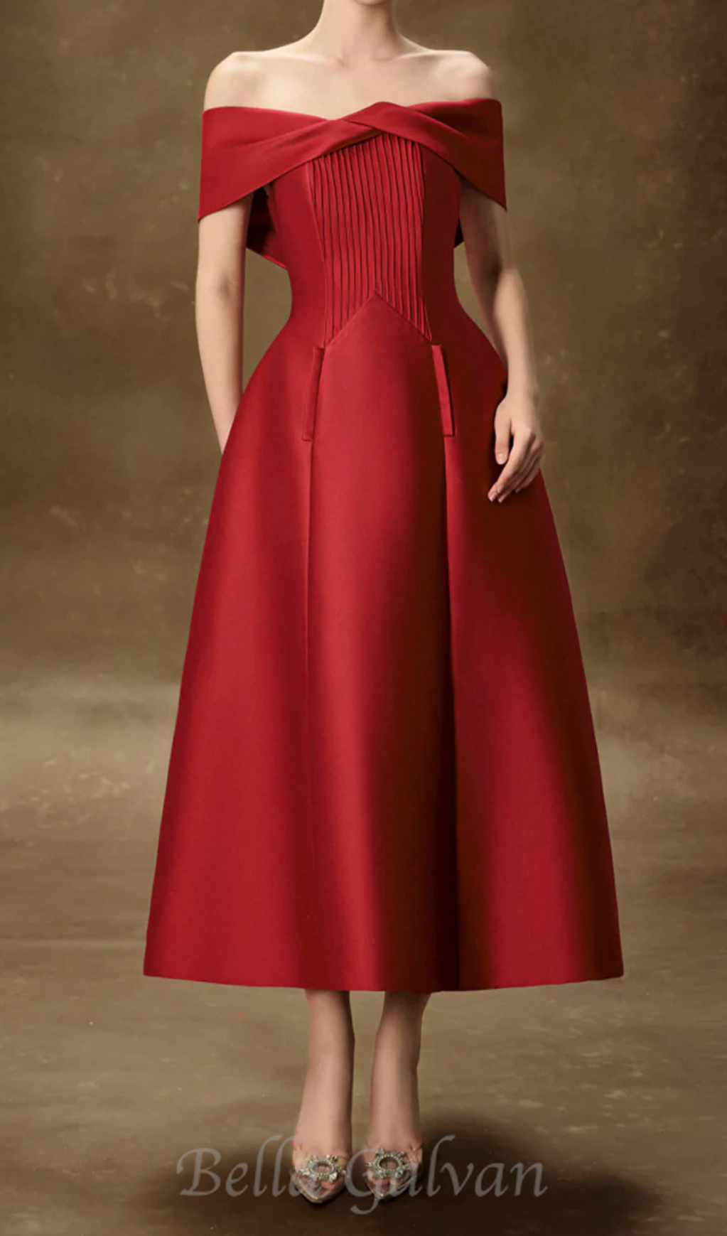 Flowering Girl Women hebera a-line off-shoulder midi dress in red