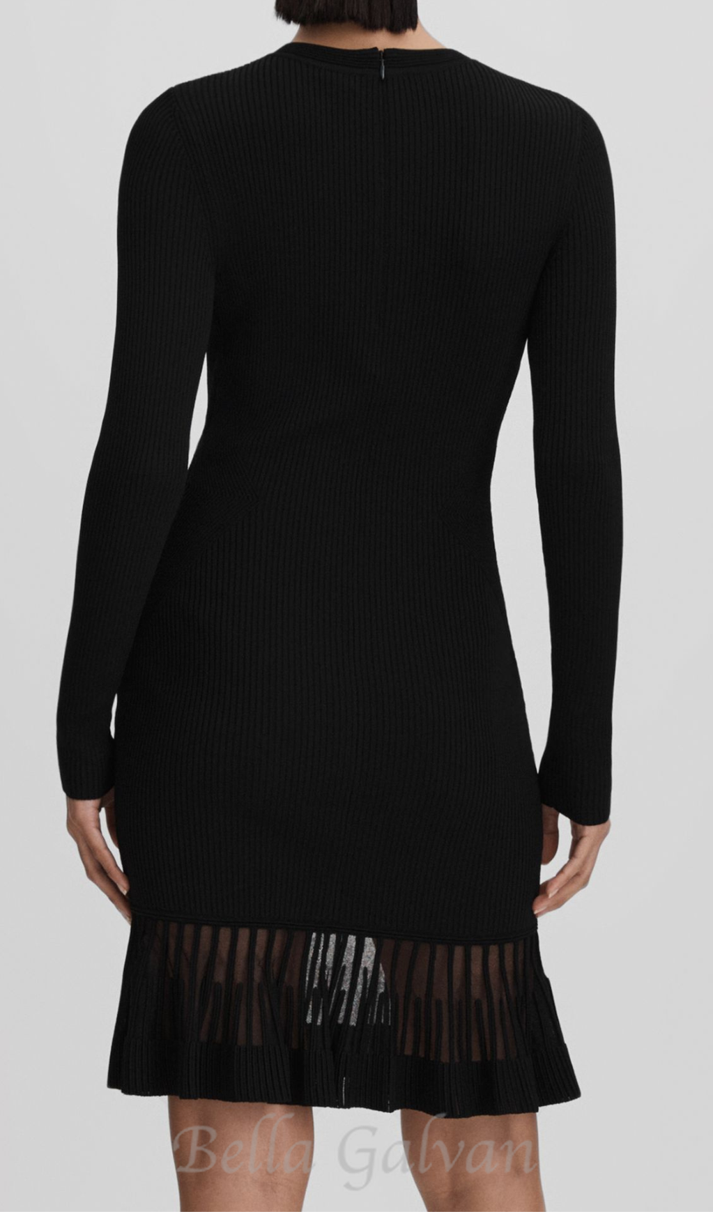 Flowering Girl Women knitted sheer flared mini dress in black