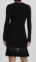 Flowering Girl Women knitted sheer flared mini dress in black