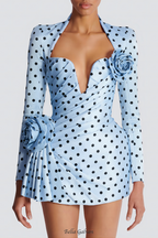 Flowering Girl Women jenny Polka Dots Satin Mini Dress in Blue