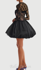 Flowering Girl Women sally lace puffball mini dress in black
