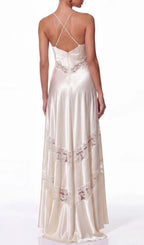 Isleno Spaghetti Lace Satin Maxi Dress