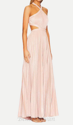 Flowering Girl Women nancy halter cutout pleated gown in pale pink