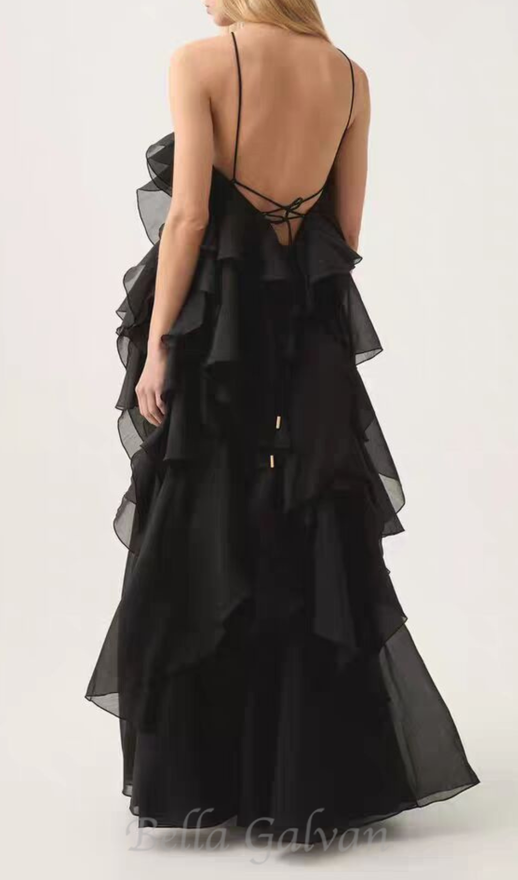 Flowering Girl Women halterneck flounced maxi dress in black