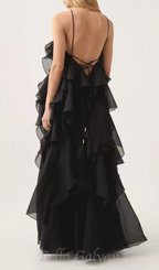 Flowering Girl Women halterneck flounced maxi dress in black
