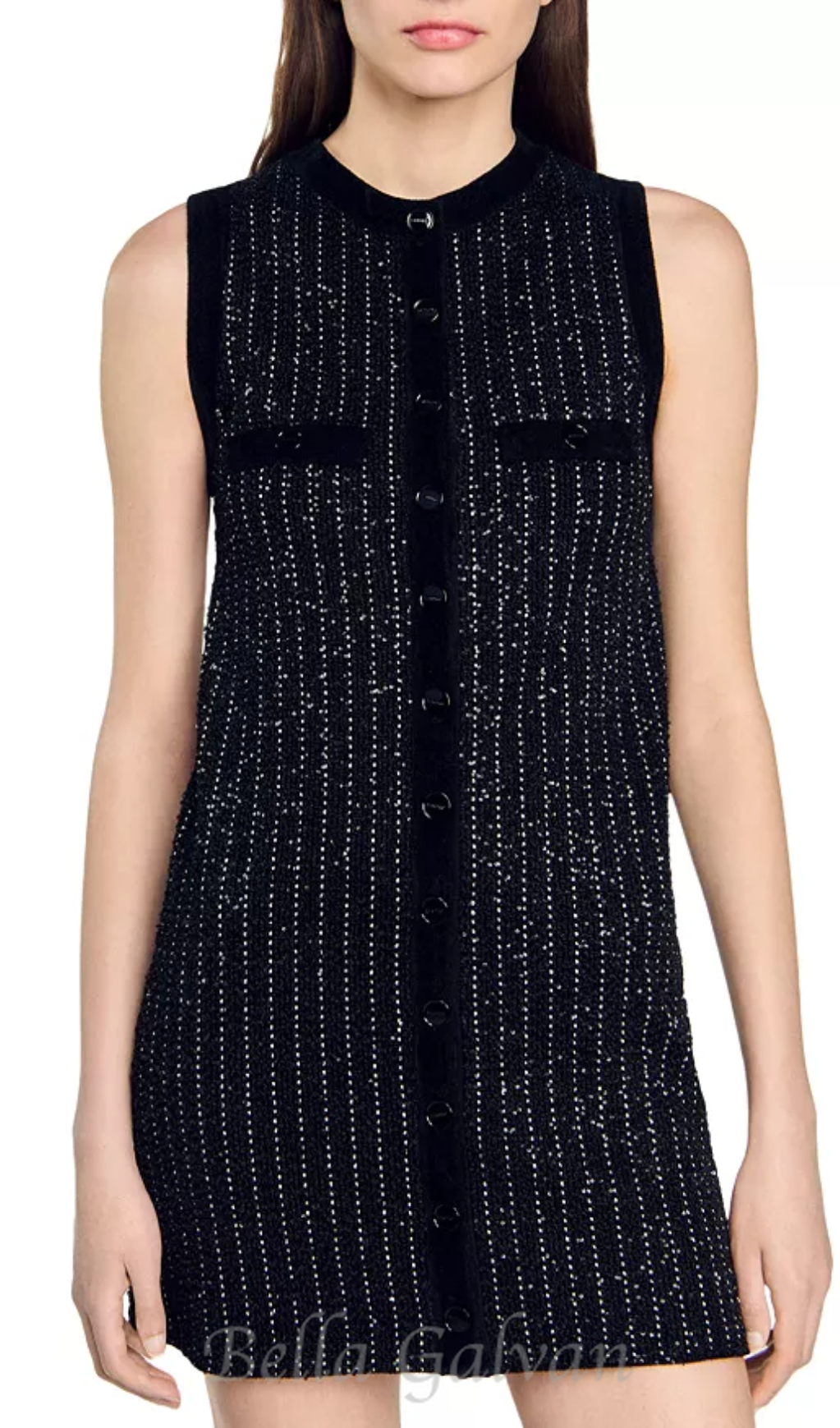 Flowering Girl Women mini dress in black with stripe Embellished
