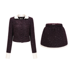 Flowering Girl Women Brigitte Purple Sequined Tweed Jacket & Skirt Matching Set