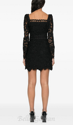 Flowering Girl Women floral-motif hollow lace mini dress in black