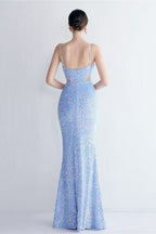 Flowering Girl Women MARIAN BLUE CUTOUT SEQUINS HALTER MAXI DRESS