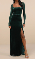Flowering Girl Women certifiably emerald velvet mesh long sleeve maxi dress
