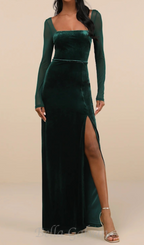 Flowering Girl Women certifiably emerald velvet mesh long sleeve maxi dress