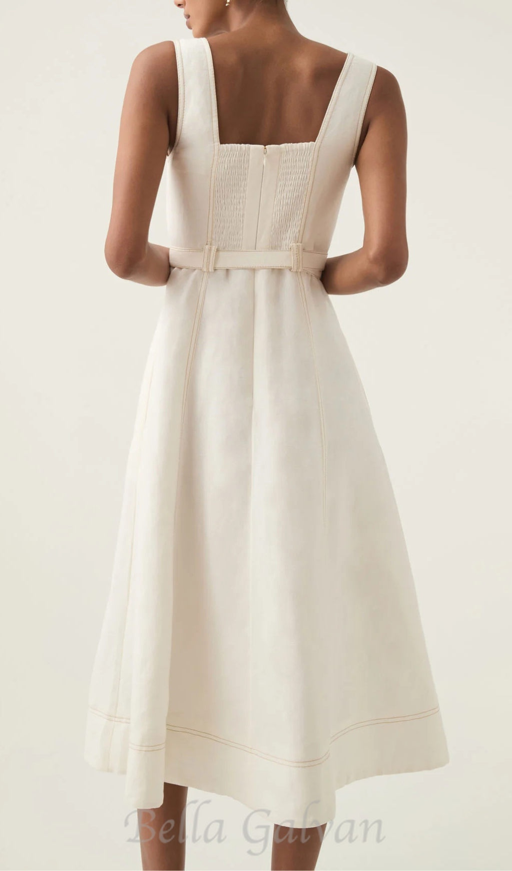 Flowering Girl Women sweetheart neckline belted midi dress in ivory
