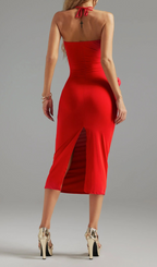 Flowering Girl Women Flower Halter Cut Out Dress in red
