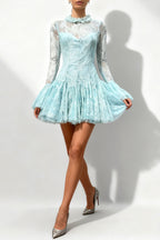 Flowering Girl Women Blue Embroidered Flared Mini Dress