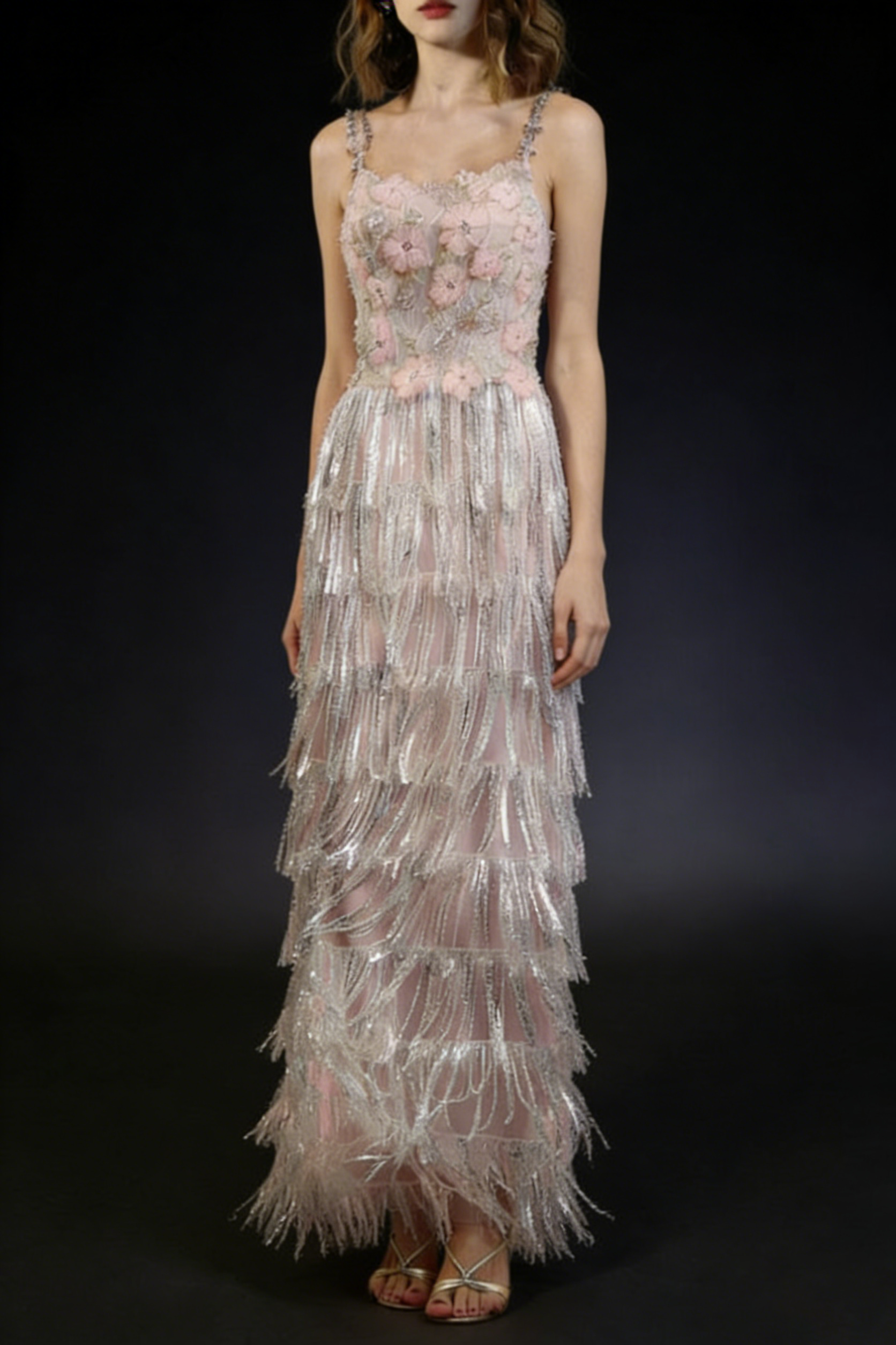 Flowering Girl Women Opala Sleeveless Flowers Diamond Tassels Maxi Dress