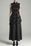 Flowering Girl Women Annona Black Flower Embellished Maxi Dress