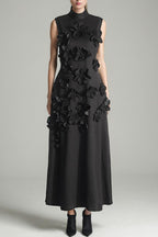 Flowering Girl Women Annona Black Flower Embellished Maxi Dress