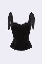 Flowering Girl Women Cora Black Velvet Bustier Corset Grosgrain Mini Dress Suit