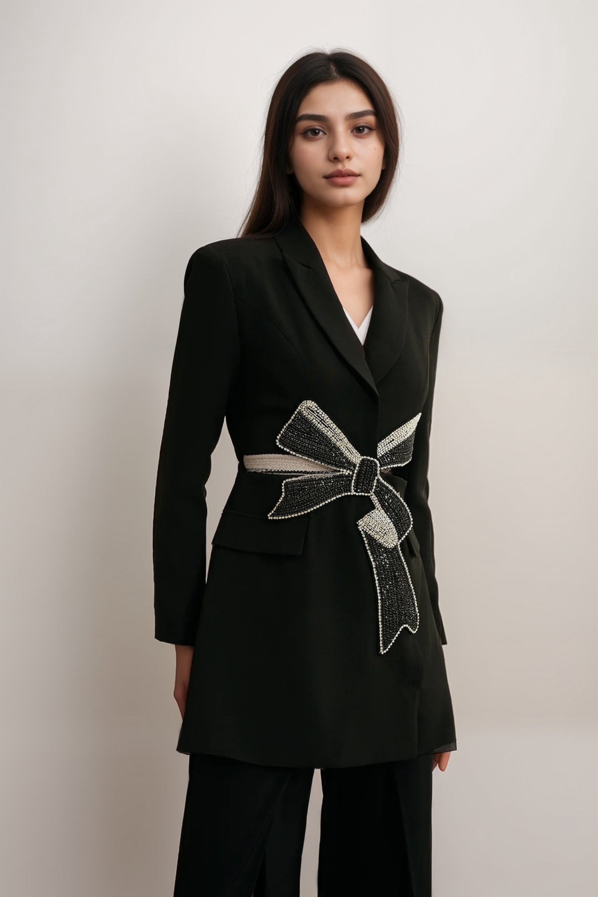 Flowering Girl Women Justine Black Bowknot Cut-Out Blazer