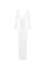 Flowering Girl Women elsa V Neck Flower Ruched maxi Dress in white
