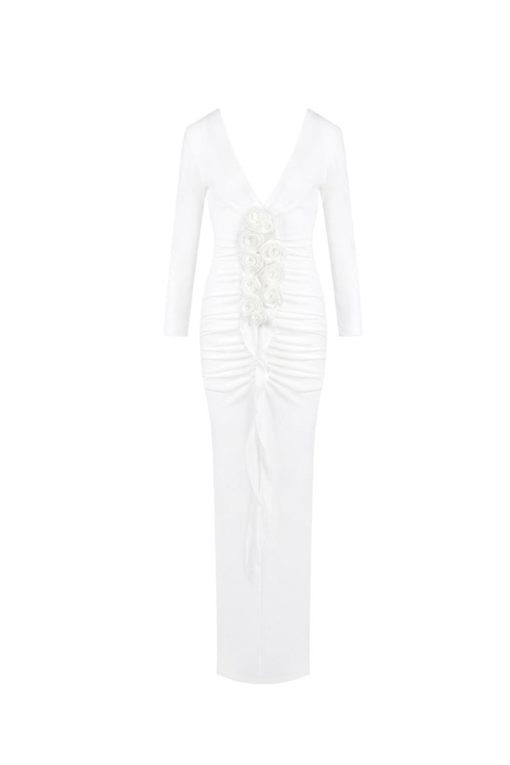Flowering Girl Women elsa V Neck Flower Ruched maxi Dress in white