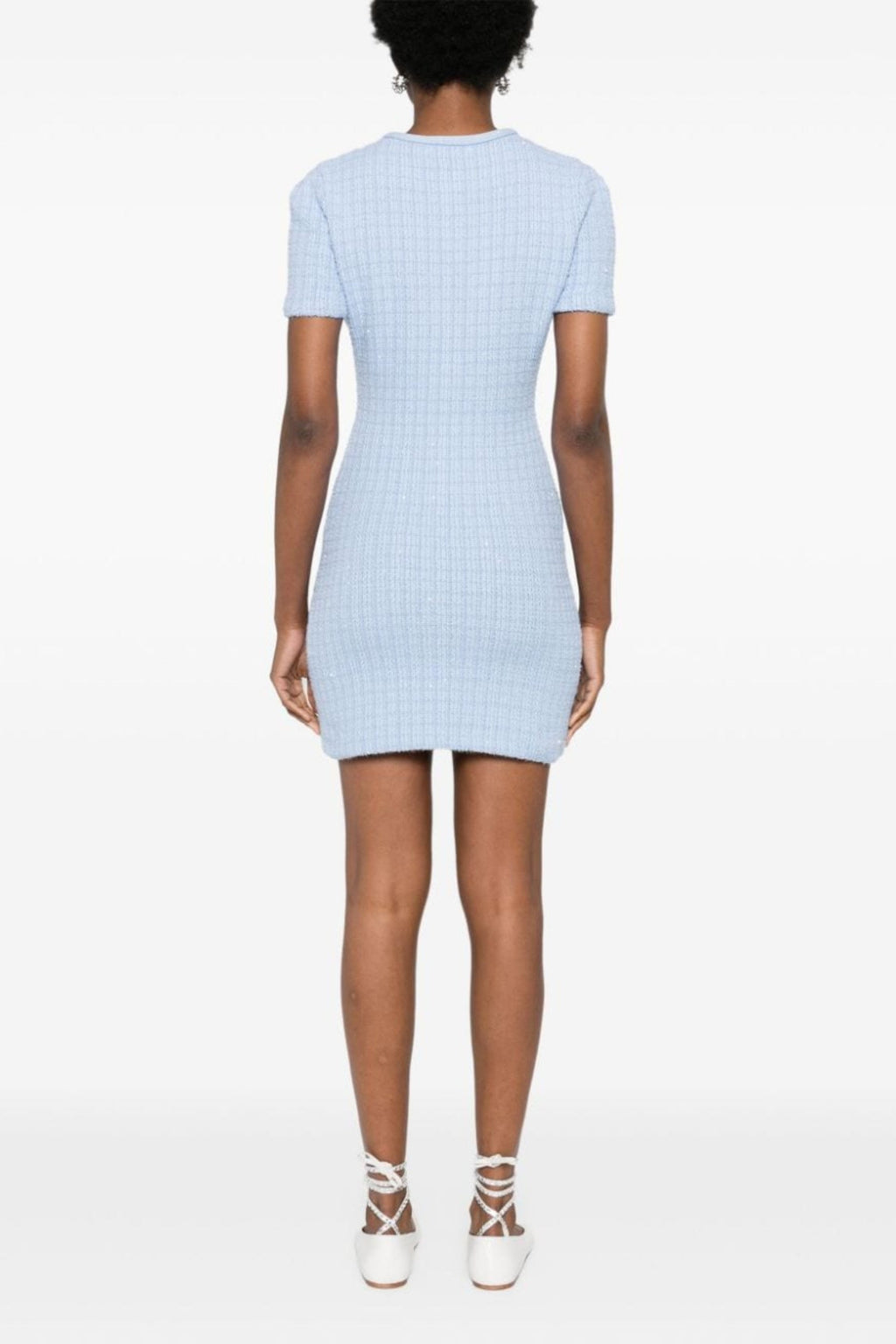 Flowering Girl Women Modesty Beaded Button Knit Mini Dress In Blue