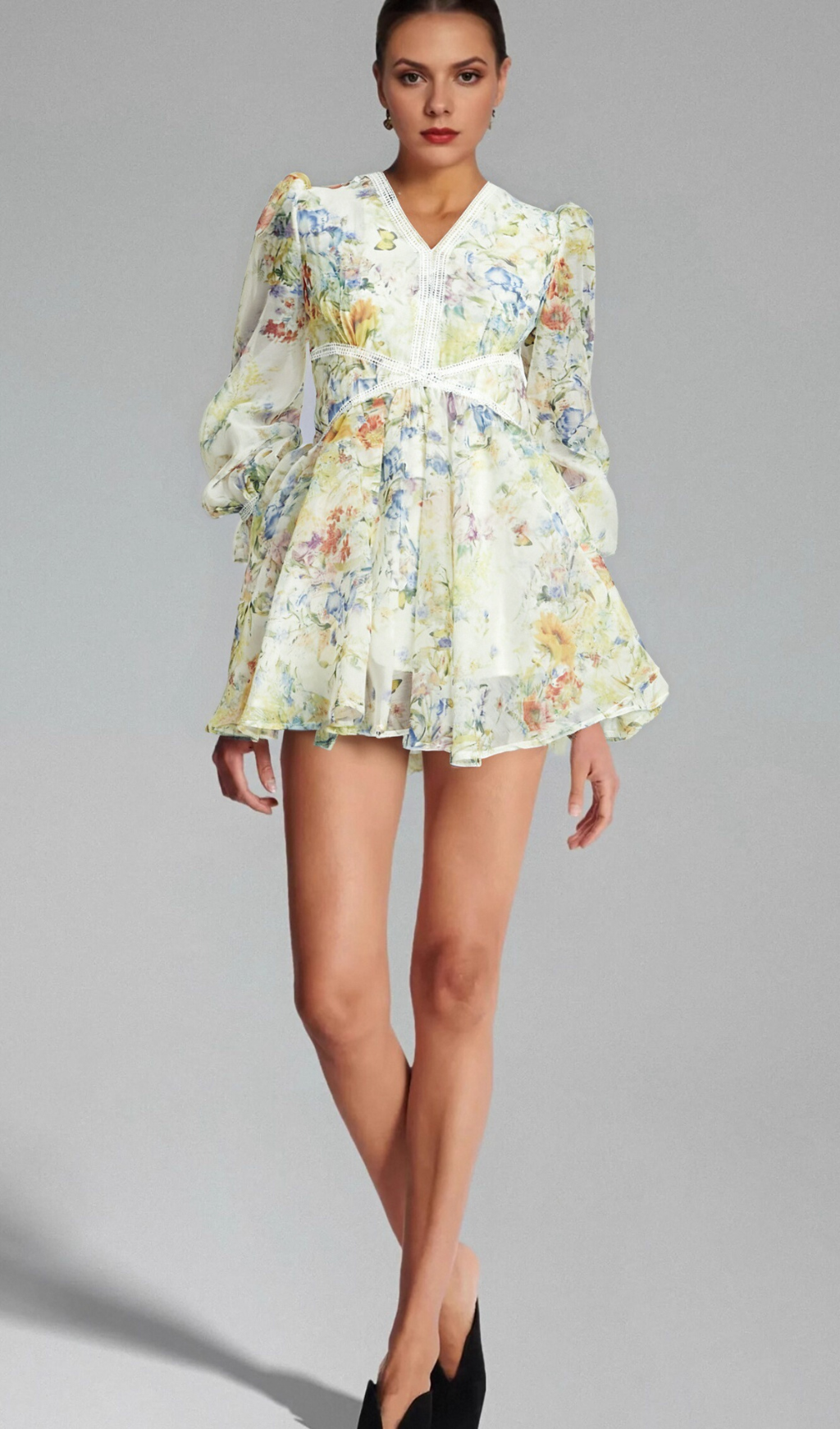 Flowering Girl Women Éléonore floral-print lace-detail mini dress