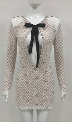 Flowering Girl Women pearl embellished cut out mini dress in beige