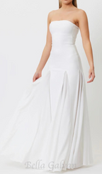 Flowering Girl Women pleated trim strapless maxi dress in white